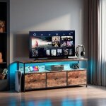Meuble tv polyvalent - rgb - 108cm - m�tal industriel - plateau bois tigr� - 3 tiroirs