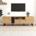 Meuble tv avec porte et tiroir design bois et noir banc tv style moderne 170x40x50. 5cm