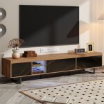 Meuble tv - promi - armoire tv bas vintage - avec verre et clairage led - 190 x38x40cm
