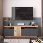 Meuble tv rebecca mobili elais 46, 5x150x29, 5 panneau de particules chne clair gris fonc moderne