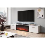 Meuble tv rova ef 190 cm blanc brillant avec chemin�e �lectrique noire et led