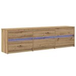 Meuble tv rustique - vidaxl - ch�ne artisanal - 180x34x50 cm - bois ding�nierie - 6 tiroirs - facile ...