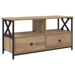 Meuble tv rustique - vidaxl - ch�ne artisanal - 90x33x45 cm - bois ding�nierie et acier - avec tiroir ...
