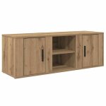 Meuble tv rustique - vidaxl - ch�ne artisanal - bois ding�nierie - 100x315x35 cm - porte � charni�res ...