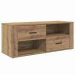 Meuble tv rustique - vidaxl - ch�ne artisanal - bois ding�nierie - 100x35x40 cm - tiroirs � billes - ...