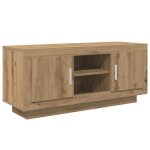 Meuble tv rustique - vidaxl - ch�ne artisanal - bois ding�nierie - 102x35x45 cm - 2 portes - 1 �tag�re ...