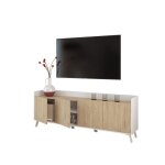 Meuble tv meuble de salon avec 4 portes coloris blanc ch�ne - hauteur 63 x longueur 180 x profondeur ...