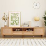 Meuble tv salon style campagne2 portes 2 tiroirsarmoire buffet bas design en rotinbanc tvpieds en bois ...