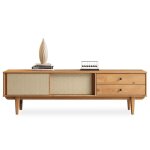 Meuble tv simona l 175 cm en bois massif coloris ch�ne avec 2 tiroirs 2 portes coulissantes pour t�l�viseur ...