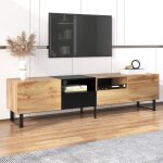Meuble tv style industriel design noir et bois 2 portes 2 tiroirs banc tv buffet salon elegant 190x38x48cm ...