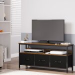Meuble tv style industriel design noir et bois 3 tiroirs banc tv buffet salon elegant 120x30x57cm