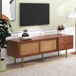 Meuble tv - style moderne - 2 tiroirs2 portes coulissantes en rotin - buffet bas rangement salon chambre ... Meuble tv - style moderne - 2 tiroirs2 portes coulissantes en rotin - buffet bas rangement salon chambre ...