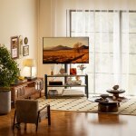 Meuble tv avec support pour t�l�viseurs de 32 - 65 pouces �tag�res ouvertes angle ajustable 35� 108x41x135cm ...