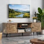 Meuble tv support tlvision avec tagres et placards de rangement portes persiennes meuble tv 150cm ...