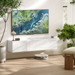 Meuble tv suspendu 140cm blanc pour tlviseurs jusqu 65 - meuble bas salon avec rangement - design ...