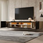 Meuble tv suspendu 180 cm banc mural avec led finition brillante buffet flottant 3 rangements noir et ... Meuble tv suspendu 180 cm banc mural avec led finition brillante buffet flottant 3 rangements noir et ...
