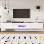 Meuble tv suspendu 180x35x30cm avec clairage led 16 couleurs meuble tv mural avec rangement meuble tele ...