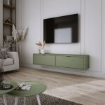 Meuble tv suspendu - aura - 140 cm - design minimaliste - 2 compartiments - couleur sauge