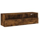 Meuble tv suspendu banc tv meuble de rangement ch�ne fum� banc tv meuble de rangement 100x30x30 cm bois ...