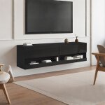 Meuble tv suspendu bas 140x35x40cm noir - clairage led 7 couleurs rglables - design moderne & fonctionnel ...