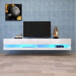 Meuble tv suspendu blanc avec clairage led banc tv mural pour centre de divertissement blanc 140 x 40 ...
