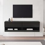 Meuble tv suspendu avec �clairage led 7 couleurs design moderne 140x35x40cm finition noire �l�gante