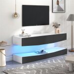 Meuble tv suspendu - noir et blanc - clairage led - bois - design moderne - rangement spacieux