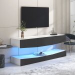 Meuble tv suspendu flottant avec clairage led design moderne - support mural pour salon console multimdia ...