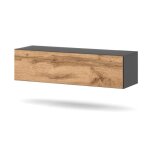 Meuble tv suspendu - hit - 140 cm - gris / chne wotan - style industriel - salon
