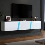 Meuble tv suspendu - lowboard d - 3 portes - blanc brillant - meuble tv led - design contemporain - meuble ...