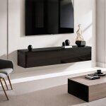 Meuble tv suspendu noir banc tv mural 160x305x34 cm avec 3 compartiments et fonction push - to - open ... Meuble tv suspendu noir banc tv mural 160x305x34 cm avec 3 compartiments et fonction push - to - open ...