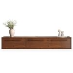 Meuble tv suspendu tecca l 180 cm en bois massif coloris chtaignier avec 3 portes meuble tl mural ...