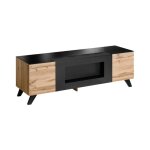 Meuble tv tino avec cheminée bio - éthanol ? chêne wotan et noir ? l150 cm Meuble tv tino avec cheminée bio - éthanol ? chêne wotan et noir ? l150 cm