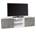 Meuble tv tiroirs + tagres blanc et effet bton 113cm salon moderne sobre