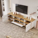 Meuble tv avec tiroirs et tagres ouvertes - style campagne moderne pour salon bois clair et blanc 175x37x51 ...