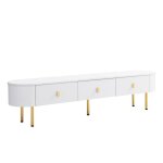 Meuble tv avec tiroirs poignes et pieds dors coins incurvs lgance simple forme ovale blanc 174 x ...