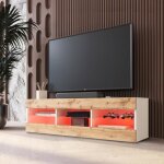 Meuble tv tivoli rtv komodee - led rvb - bois naturel et blanc - facades en mat - 140 x 41 x 35 cm Meuble tv tivoli rtv komodee - led rvb - bois naturel et blanc - facades en mat - 140 x 41 x 35 cm
