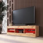 Meuble tv tivoli rtv komodee - led rvb - bois naturel - facades en mat - 140 x 41 x 35 cm