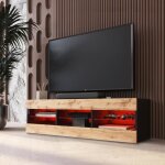 Meuble tv tivoli rtv komodee - led rvb - bois naturel et noir - facades en mat - 140 x 41 x 35 cm