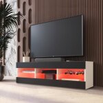 Meuble tv tivoli rtv komodee - led rvb - noir et blanc - facades en mat - 140 x 41 x 35 cm