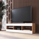 Meuble tv tivoli rtv komodee - sans led - blanc et bois naturel - facades en mat - 140 x 41 x 35 cm
