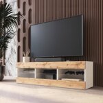 Banc tv tivoli rtv komodee - sans led - bois naturel et blanc - facades en mat - 140 x 41 x 35 cm