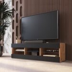 Banc tv tivoli rtv komodee - sans led - noir et bois naturel - facades en mat - 140 x 41 x 35 cm