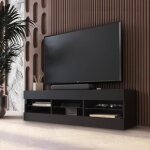 Meuble tv tivoli rtv komodee - sans led - noir - facades en mat - 140 x 41 x 35 cm