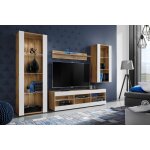 Meuble tv tivoli set medio komodee - sans led - blanc mat et bois naturel - 195x159x35 cm