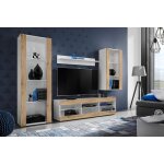 Meuble tv tivoli set medio komodee - sans led - bois naturel mat et blanc - 195x159x35 cm