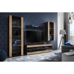 Meuble tv tivoli set medio komodee - sans led - bois naturel mat et noir - 195x159x35 cm