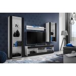 Meuble tv tivoli set medio komodee - sans led - noir mat et blanc - facades en mat - 195x159x35 cm