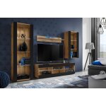 Meuble tv tivoli set medio komodee - sans led - noir mat et bois naturel - 195x159x35 cm