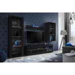 Meuble tv tivoli set medio komodee - sans led - noir mat et noir - facades en mat - 195x159x35 cm